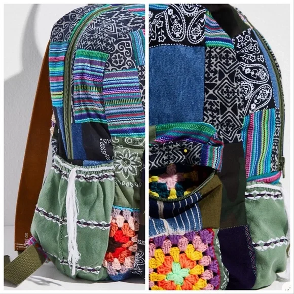 Free People X Tricia Fix Boho Patchwork With Crochet Patches and Leather Straps - Picture 4 of 15